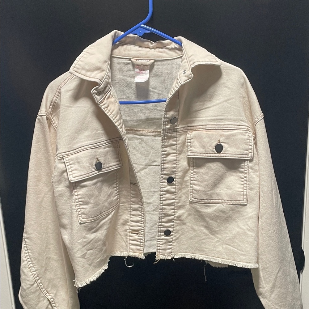 No Boundaries Cream Cropped Jean Jacket